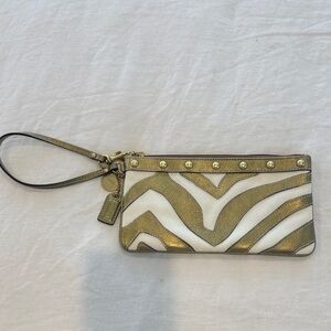 Coach Gold and White Wristlet Clutch